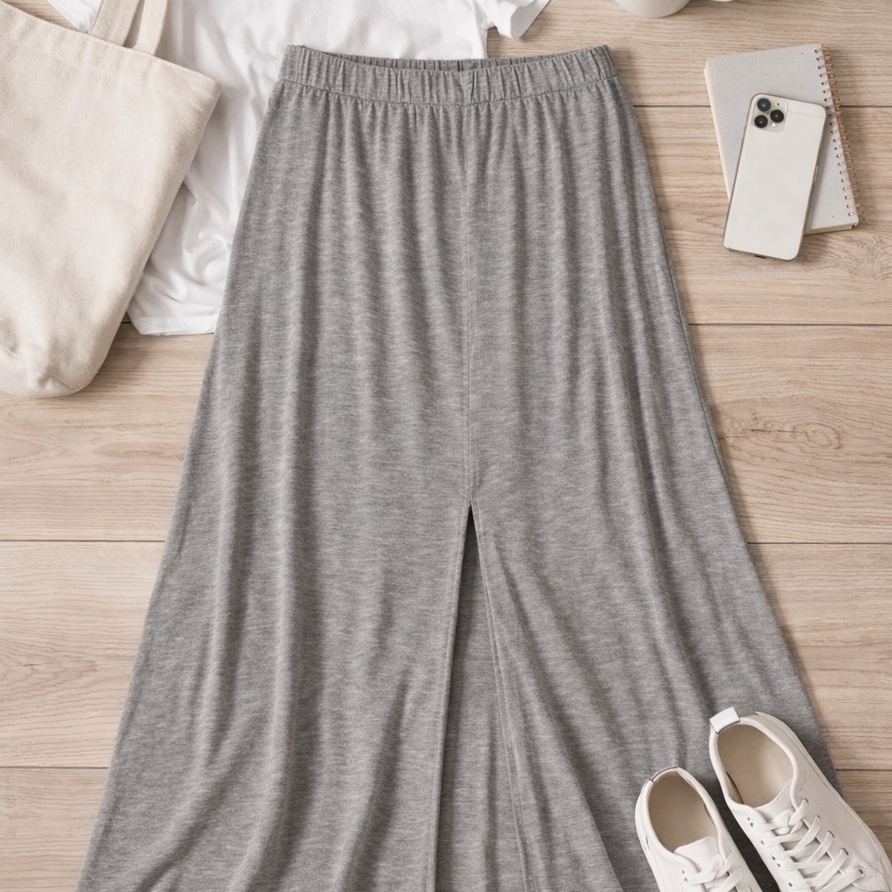 Gray Maxi Skirt XL Elastic Waist Flowy Minimalist Lounge Vibes